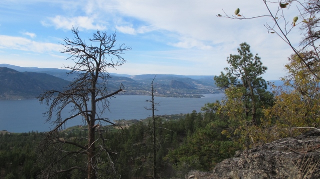 View south over Okanagan Lake toward Summerland, Naramata and Peachland as autumn arrives.